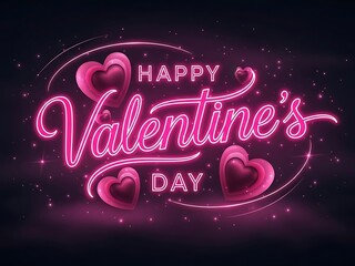 Happy valentine's day wishes with neon hearts and romantic decorations