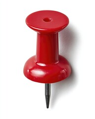 Red pushpin with a shadow on white background