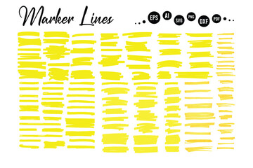 Hand Drawn Marker Line and Brush Stroke Highlight Design Elements Vector