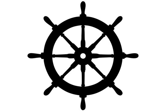 ship steering silhouette vector illustration, Steering wheel icon black symbol
