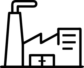 Factory buildings with multiple tall chimneys. Bold black shapes forming a structured industrial complex