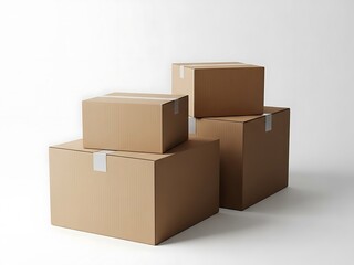 Obraz premium Cardboard boxes stacked in a neat pile on a white background