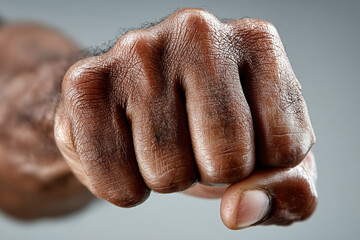 Close-up of a strong adult man's fist displaying determination and strength