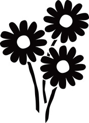 満開のデイジーの花3本のベクターイラスト　カモミールやハーブ系のシンプルな花のイメージ　透明背景