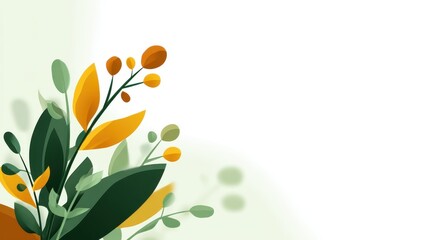 Vibrant stylized botanical branch with glowing orange berries and lush green leaves