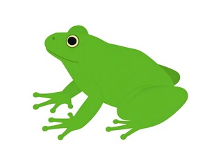 Obraz premium A flat-shaded, vector illustration of a green frog in profile, with simple eye detail and extended limbs
