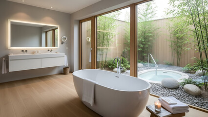 Fototapeta premium Modern bathroom with bathtub and luxury interior
