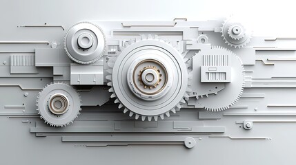 3D Rendering of Mechanical Gears and Components on a Minimalistic Background