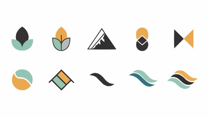 Collection of minimalist logo designs featuring nature and geometric shapes.