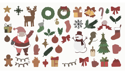 Hand Drawn Christmas Doodle Vector Set with Santa Snowman Gifts and Holiday Icons