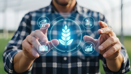Man interacting with digital agriculture technology interface