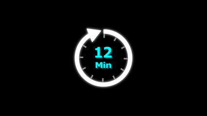 12 Min clock icon illustration. 12 minute illustration on black background and creating a stunning 4k illustration.
