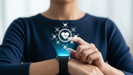 Woman interacting with smartwatch health app on wrist