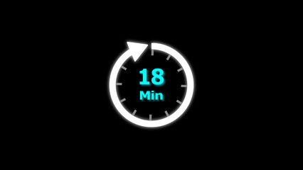 18 Min clock icon illustration. 18 minute illustration on black background and creating a stunning 4k illustration.
