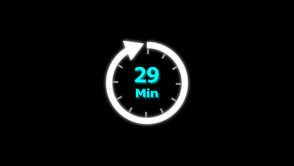 29 Min clock icon illustration. 29 minute illustration on black background and creating a stunning 4k illustration.
