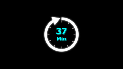 37 Min clock icon illustration. 37 minute illustration on black background and creating a stunning 4k illustration.