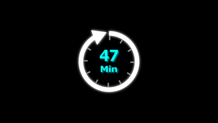 47 Min clock icon illustration. 47 minute illustration on black background and creating a stunning 4k illustration.