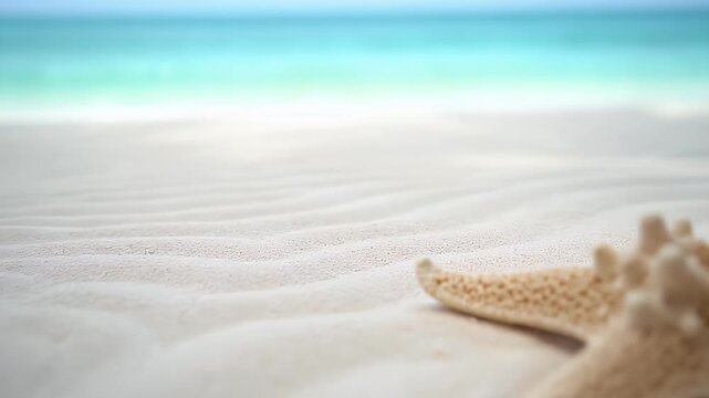 Gourd and Starfish on a Sandy Beach with Turquoise Ocean Waves.