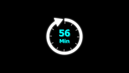 56 Min clock icon illustration. 56 minute illustration on black background and creating a stunning 4k illustration.