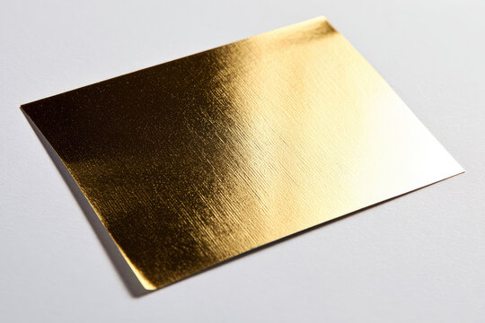 Gold scratch off card with shiny metallic surface reflecting light, blank and ready for customization, isolated on white background, elegant and luxurious appearance