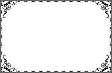 Elegant Black Vintage Frame Border with Swirl Corners. 1579