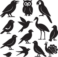 Black and White Bird Silhouette Vector Collection