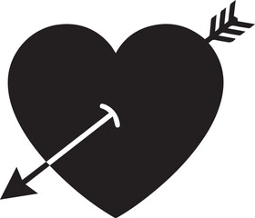 Black heart pierced by an arrow symbol of love and romance