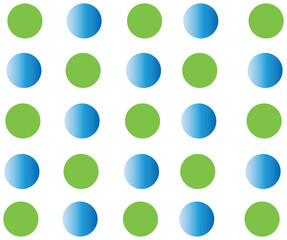 Pattern of blue and green circles on a white background viewed from directly above