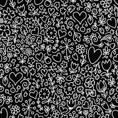 seamless floral pattern with valentines hearts  black and white repeat wallpaper 