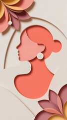 Artistic 3D layered paper design featuring a woman's profile, elegant vertical background for empowerment.