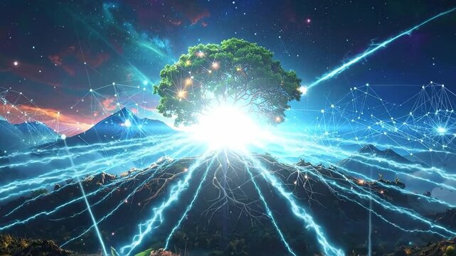 Cosmic Tree of Life - A Majestic Digital Art Illustration.