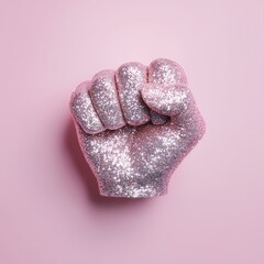 Glittering Pink Fist on Pastel Background