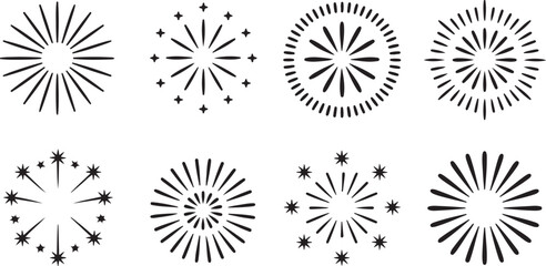 Obraz premium A diverse collection of eight hand drawn starburst elements with radiating lines