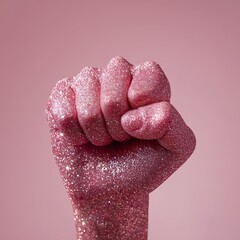 Glittering Pink Fist on Pastel Background
