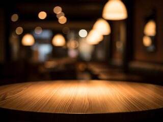 Cozy Corner Empty Wooden Table in Cafe with Soft Vignette & Warm Bokeh | Inviting Eatery Interior