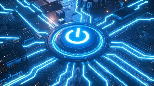Futuristic Power Button - A Glowing Circuitry Illustration.