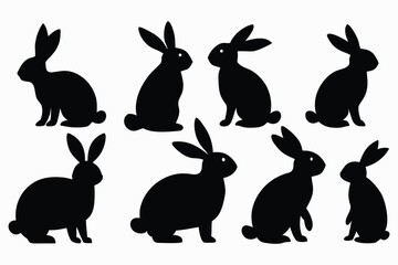 Silhouettes of easter bunnies isolated on a white background, easter bunny silhouette vector set
