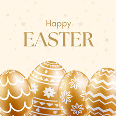 Elegant Golden Easter Eggs with Decorative Patterns on Soft Background