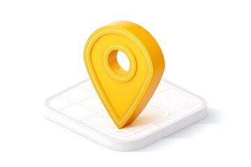 a vibrant yellow location pin marker stands prominently on a white map base representing navigation and pinpointing destinations digitally high-quality