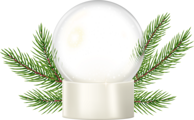 Empty Snow Globes isolated. Transparent crystal balls Winter elements for New Year decoration snow globe with flying snow festive background. Elegant holiday greeting card, promotions, seasonal