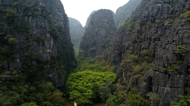Aerial View of Limestone Karst Rocks at Tam Coc, Ninh Binh, Vietnam