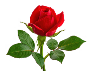 Single fresh red rosebud with green sepals, isolated on white and transparent