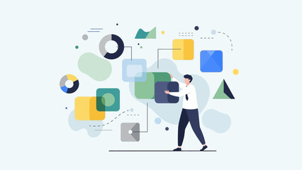 Fototapeta premium Man interacting with digital interface elements.