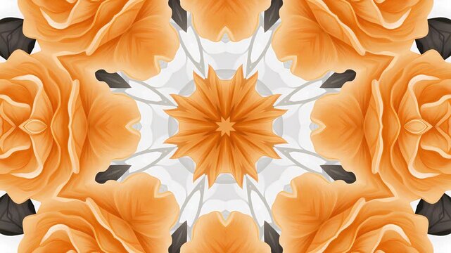 hypnotic orange rose floral kaleidoscope animation