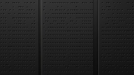 Durable black metal wall with intricate perforations robust industrial panel featuring textured surface and numerous precision cut holes.