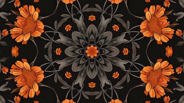 orange marigold flower kaleidoscope pattern loop