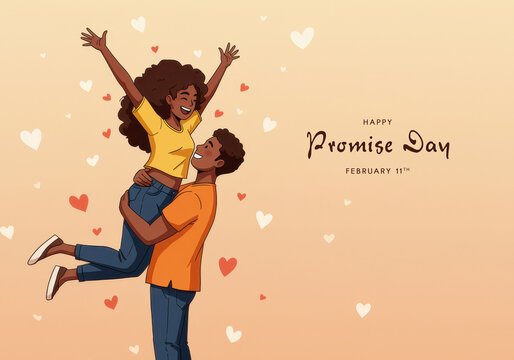 Happy Promise Day illustration of a joyful couple celebrating with hearts love relationship