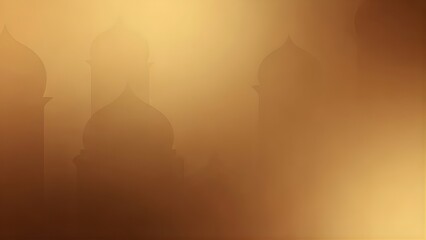 Mysterious mosque silhouettes in golden foggy atmosphere