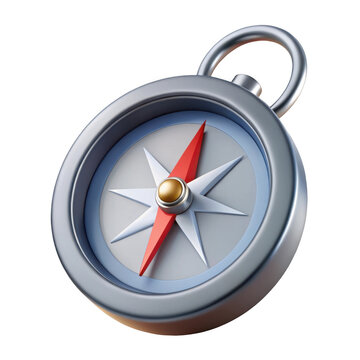 3d rendered compass with red needle pointing direction on silver base isolated on transparent background