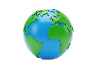 3d rendering of a blue and green globe showing the americas and parts of europe and africa, centered and detailed, isolated on transparent background